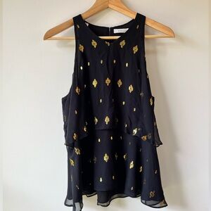 ALC Black and Gold Layered Sleeveless Silk Top Size 6